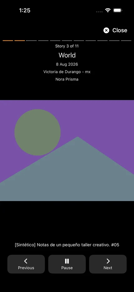 Captura real de una Story pública en la aplicación iOS, creada con contenido sintético