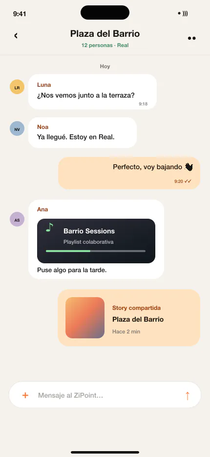 Composición de producto basada en el chat público actual de ZiPoints para iOS